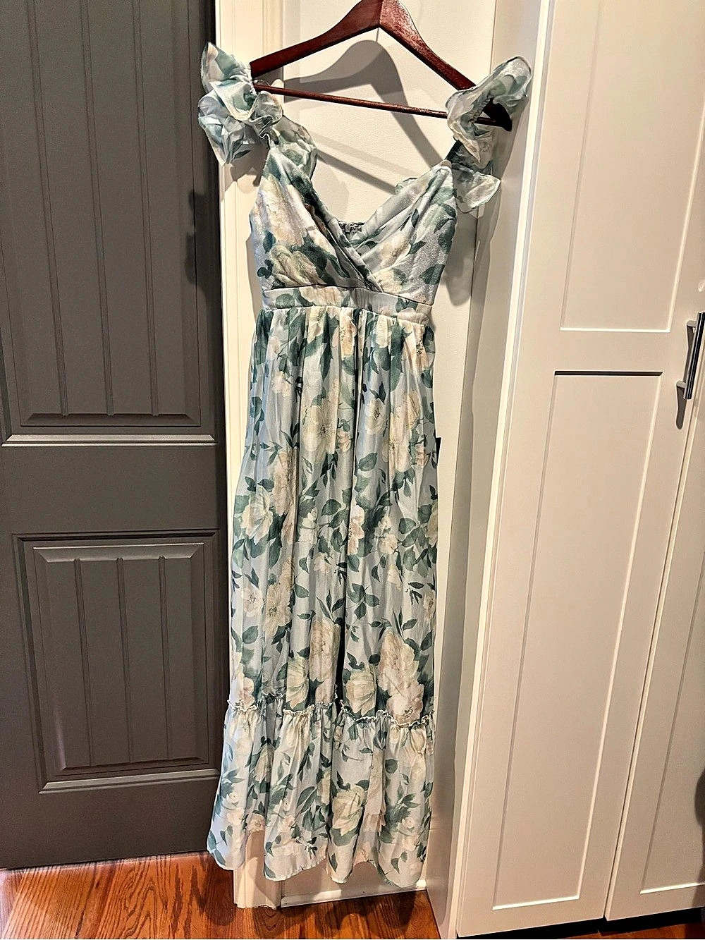 lulus Always Remarkable Light Blue Floral Off-the-Shoulder Maxi Dress Floral